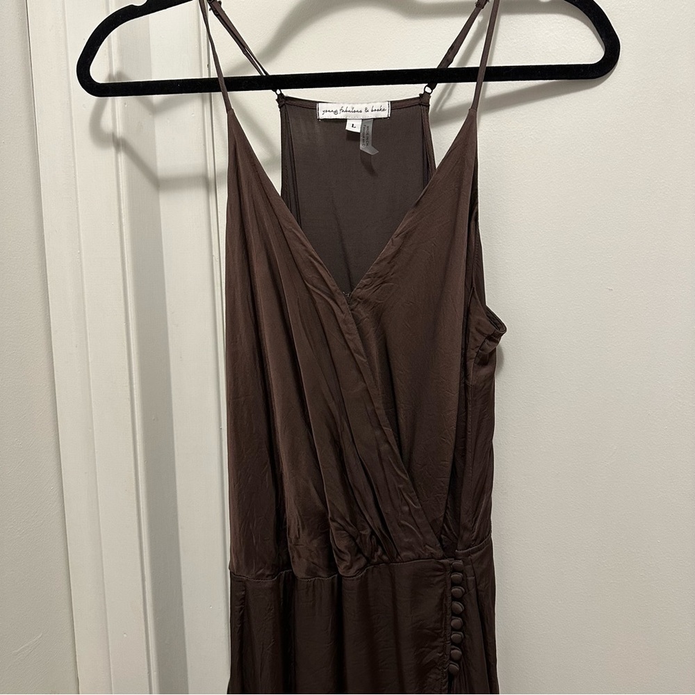 Young Fabulous & Broke Jameson Dress L Wrap Mini Slip Mini Chocolate Brown - Picture 4 of 13